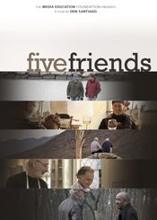 Film poster: the title 'five friends' in lower case above a grid of small stills showing men in various settings.